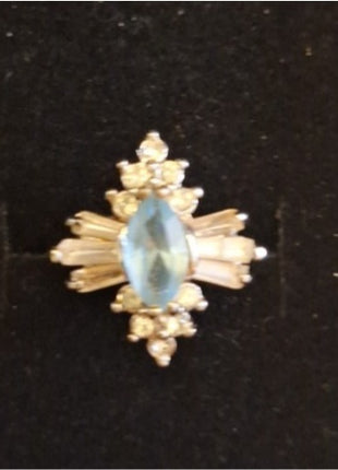 Vintage 18K HGE Cocktail Ring Faux Blue Stone and Rhinestone Cluster Size 8.5 A