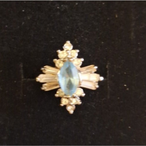 Vintage 18K HGE Cocktail Ring Faux Blue Stone and Rhinestone Cluster Size 8.5 A