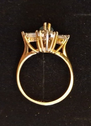 Vintage 18K HGE Cocktail Ring Faux Blue Stone and Rhinestone Cluster Size 8.5 A