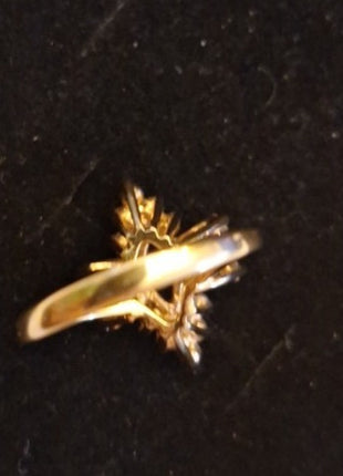 Vintage 18K HGE Cocktail Ring Faux Blue Stone and Rhinestone Cluster Size 8.5 A