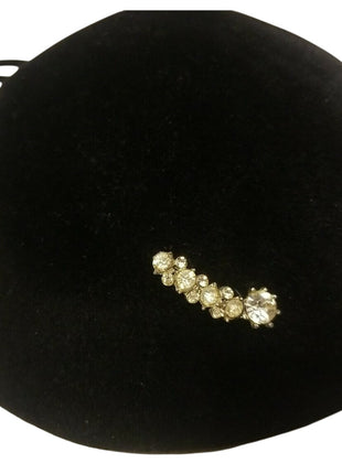 VINTAGE LADIES BLACK VELOUR HAT / LEE - DESIGNER / RHINESTONE / MOD ART DECO