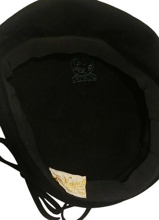 VINTAGE LADIES BLACK VELOUR HAT / LEE - DESIGNER / RHINESTONE / MOD ART DECO