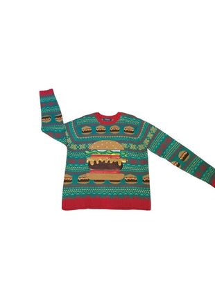 Ugly Christmas Sweater Cheeseburger Hamburger 33 Degrees Acrylic Size L