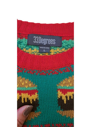 Ugly Christmas Sweater Cheeseburger Hamburger 33 Degrees Acrylic Size L