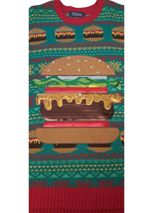 Ugly Christmas Sweater Cheeseburger Hamburger 33 Degrees Acrylic Size L