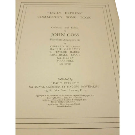Daily Express Community Song Book - John Goss (Editor) - 1927 - Vintage