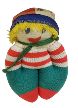 Vintage Israel Hand Made Wool Doll Rag Sock Yellow Hair