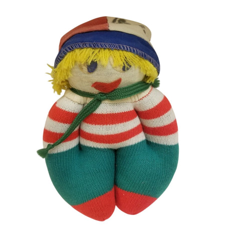 Vintage Israel Hand Made Wool Doll Rag Sock Yellow Hair