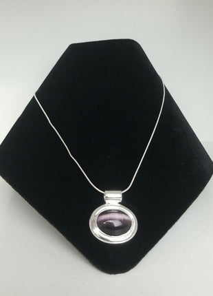 FAS Necklace Sterling Silver 925 Purple Stone Pendant 10.7g