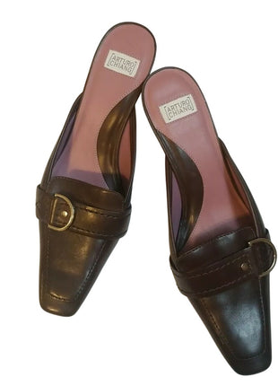 Arturo Chiang Brown Purple Leather Slip On Shoes Pumps Heels Size 6 M