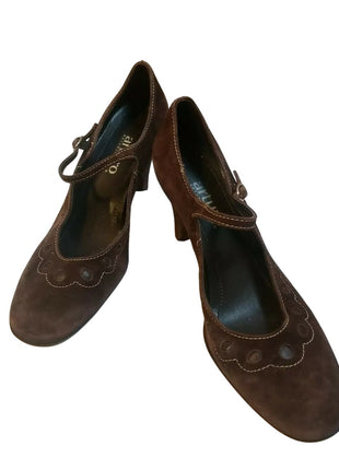 Arturo Chiang Dark Brown Suede Heels size 6.5 M Leather Brazil