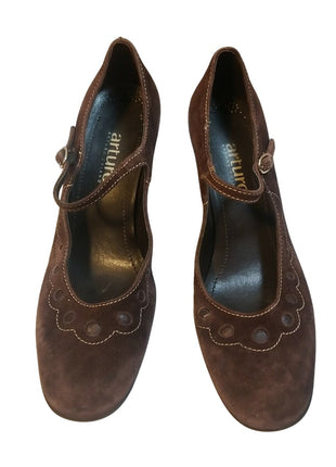 Arturo Chiang Dark Brown Suede Heels size 6.5 M Leather Brazil