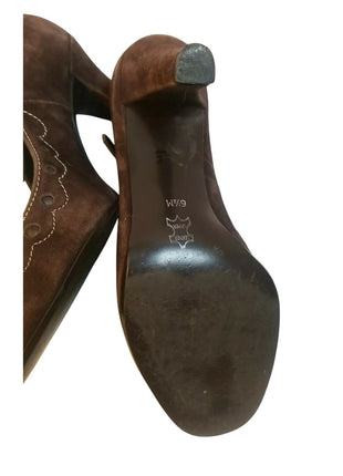 Arturo Chiang Dark Brown Suede Heels size 6.5 M Leather Brazil