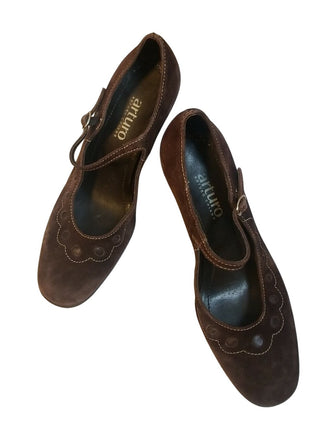 Arturo Chiang Dark Brown Suede Heels size 6.5 M Leather Brazil