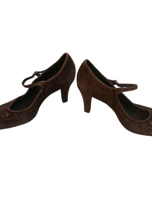 Arturo Chiang Dark Brown Suede Heels size 6.5 M Leather Brazil