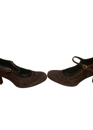 Arturo Chiang Dark Brown Suede Heels size 6.5 M Leather Brazil