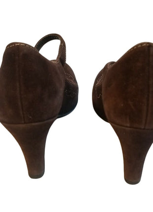 Arturo Chiang Dark Brown Suede Heels size 6.5 M Leather Brazil