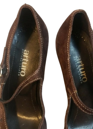 Arturo Chiang Dark Brown Suede Heels size 6.5 M Leather Brazil