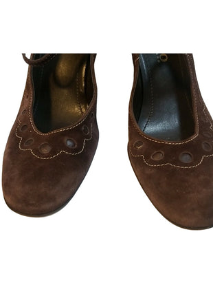 Arturo Chiang Dark Brown Suede Heels size 6.5 M Leather Brazil