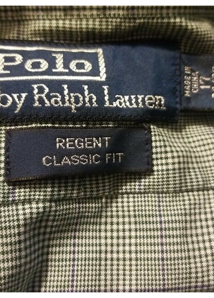 Polo By Ralph Lauren Regent Classic Fit Mens Shirt Size 17 34/35 Gray Plaid Long Sleeve Cotton