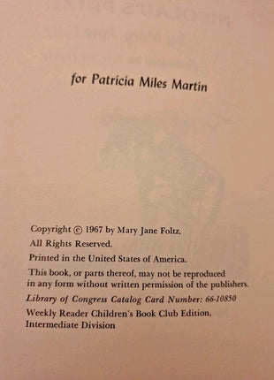 Nicolau's Prize 1967 Weekly Reader Children's Book Club Edition, Mary Jane Foltz