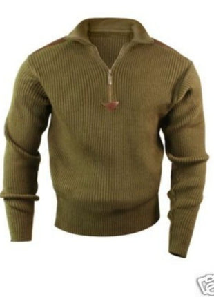 Rothco Olive Drab Military Style Acrylic Ribbed Sweater Zip X-Large Suede Accent