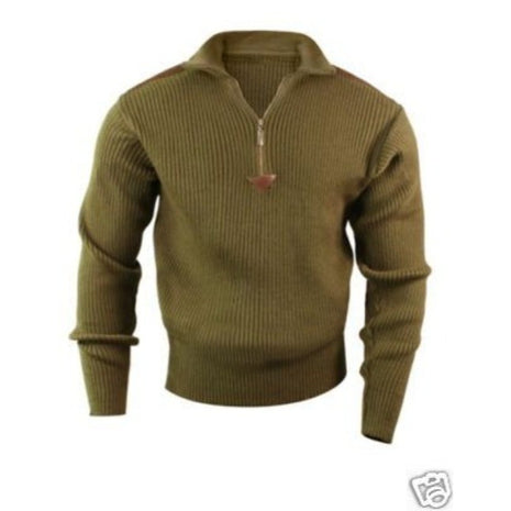 Rothco Olive Drab Military Style Acrylic Ribbed Sweater Zip X-Large Suede Accent