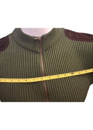Rothco Olive Drab Military Style Acrylic Ribbed Sweater Zip X-Large Suede Accent
