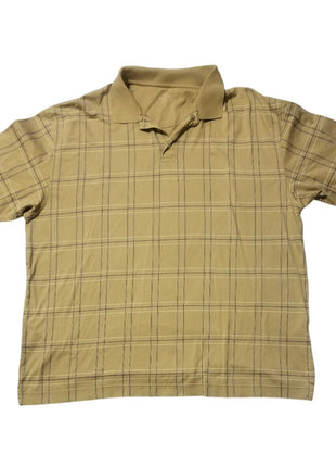 Dockers Mens XL Beige Plaid Short Sleeve Polo Shirt 100% Cotton Classic Fit