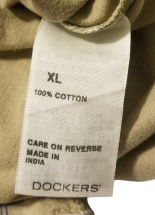 Dockers Mens XL Beige Plaid Short Sleeve Polo Shirt 100% Cotton Classic Fit