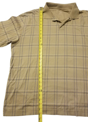 Dockers Mens XL Beige Plaid Short Sleeve Polo Shirt 100% Cotton Classic Fit