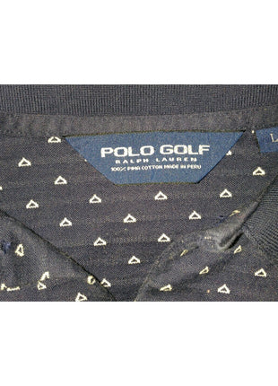 Polo Golf Ralph Lauren Mens L Navy Triangle Polka Dot Polo Shirt 100% Cotton Short Sleeve