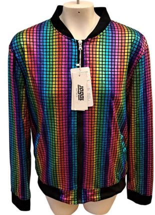 Jogal Style Unisex Metallic RAINBOW Holographic Disco Costume Jacket L Large