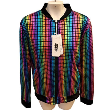 Jogal Style Unisex Metallic RAINBOW Holographic Disco Costume Jacket L Large