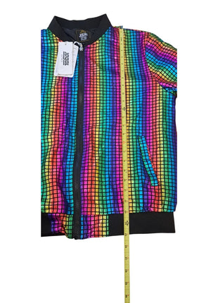 Jogal Style Unisex Metallic RAINBOW Holographic Disco Costume Jacket L Large