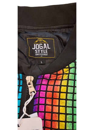 Jogal Style Unisex Metallic RAINBOW Holographic Disco Costume Jacket L Large