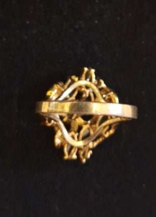 Vintage Cocktail Ring Gold Tone Faux Black Onyx Rhinestone Cluster Size 7.5