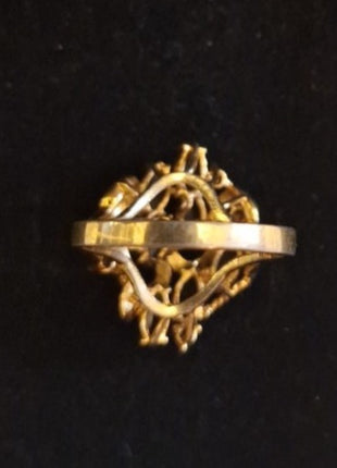 Vintage Cocktail Ring Gold Tone Faux Black Onyx Rhinestone Cluster Size 7.5