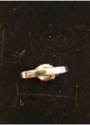 Vintage Silver Tone Dinner Ring Faux Green Emerald with Rhinestones Size 4.5