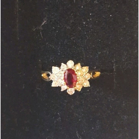Vintage 14KT GF ESPO Dinner Ring Faux Ruby Red and Rhinestone Cluster Size 8.5