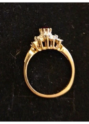 Vintage 14KT GF ESPO Dinner Ring Faux Ruby Red and Rhinestone Cluster Size 8.5