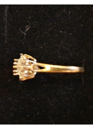 Vintage 14KT GF ESPO Dinner Ring Faux Ruby Red and Rhinestone Cluster Size 8.5