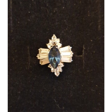 Vintage Cocktail Ring Faux Blue Sapphire and Rhinestone Cluster Size 6.5