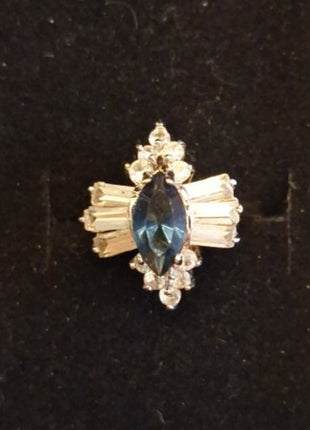 Vintage Cocktail Ring Faux Blue Sapphire and Rhinestone Cluster Size 6.5