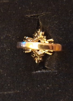 Vintage Cocktail Ring Faux Blue Sapphire and Rhinestone Cluster Size 6.5