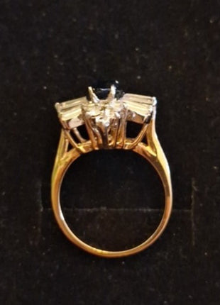 Vintage Cocktail Ring Faux Blue Sapphire and Rhinestone Cluster Size 6.5