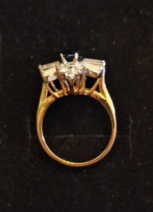 Vintage Cocktail Ring Faux Blue Sapphire and Rhinestone Cluster Size 6.5