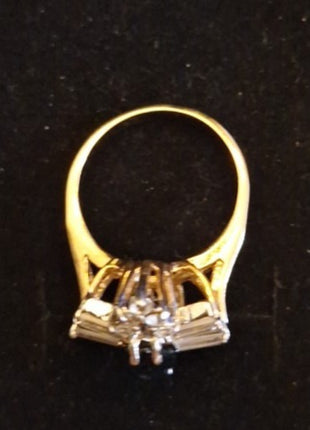 Vintage Cocktail Ring Faux Blue Sapphire and Rhinestone Cluster Size 6.5