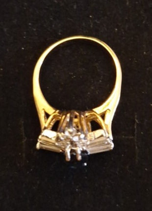 Vintage Cocktail Ring Faux Blue Sapphire and Rhinestone Cluster Size 6.5