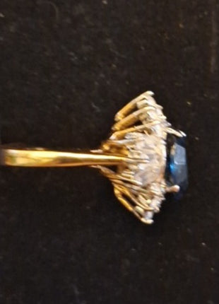 Vintage Cocktail Ring Faux Blue Sapphire and Rhinestone Cluster Size 6.5